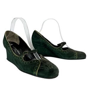 Stephane Kelian Womens 6 Wedge Mary Jane Heels Green Suede